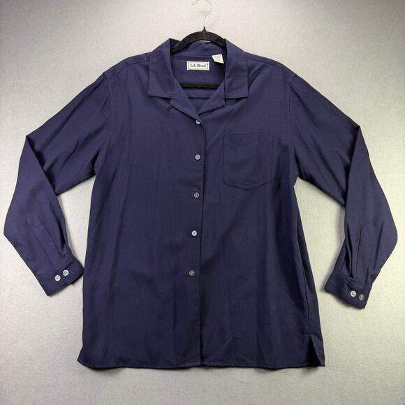 L.L. Bean Women’s Navy Blue Long Sleeve Collared Blouse Top Size M - Picture 1 of 9